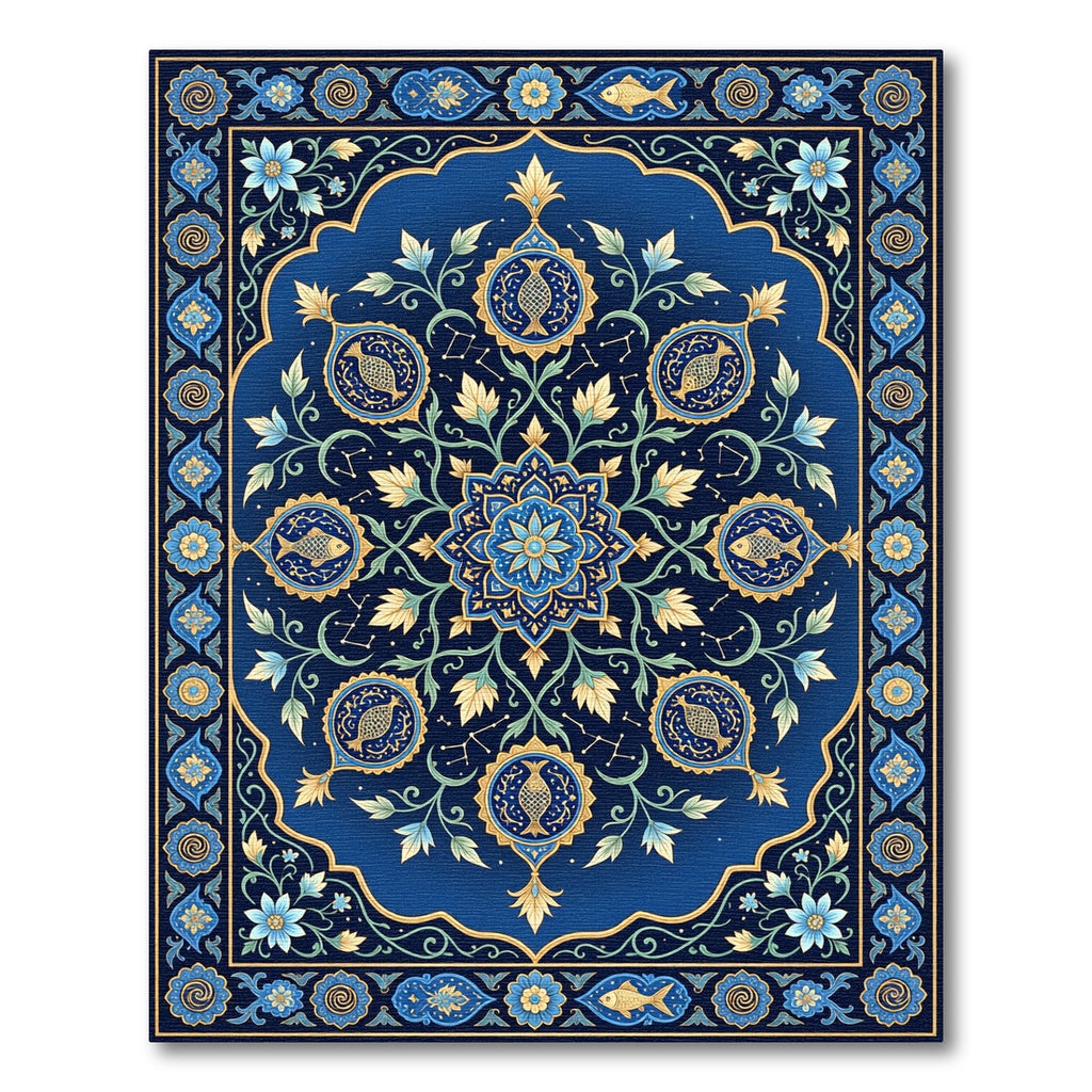 Cobalt Blue Celestial Fish Medallion Rug
