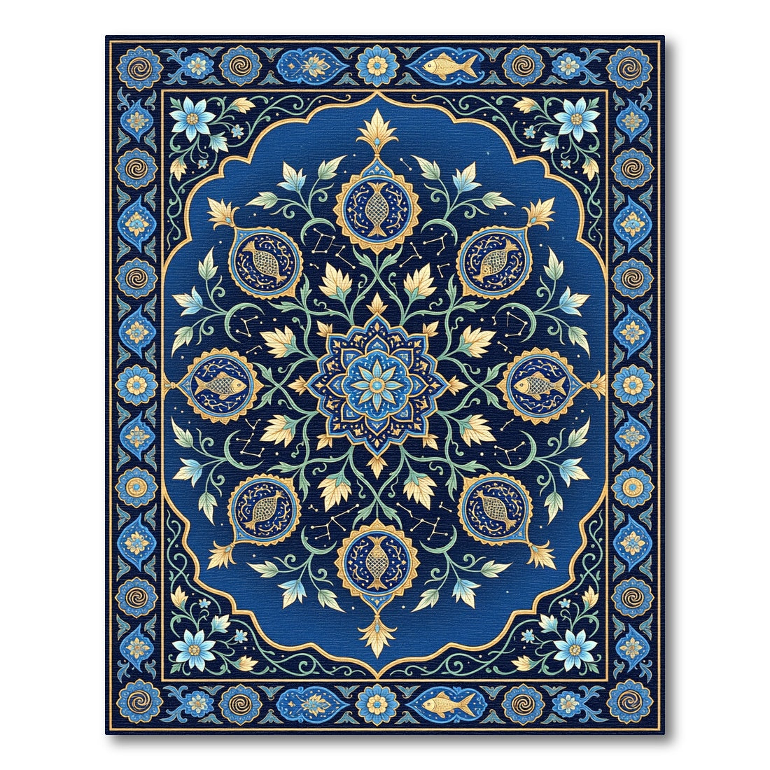 Cobalt Blue Celestial Fish Medallion Rug