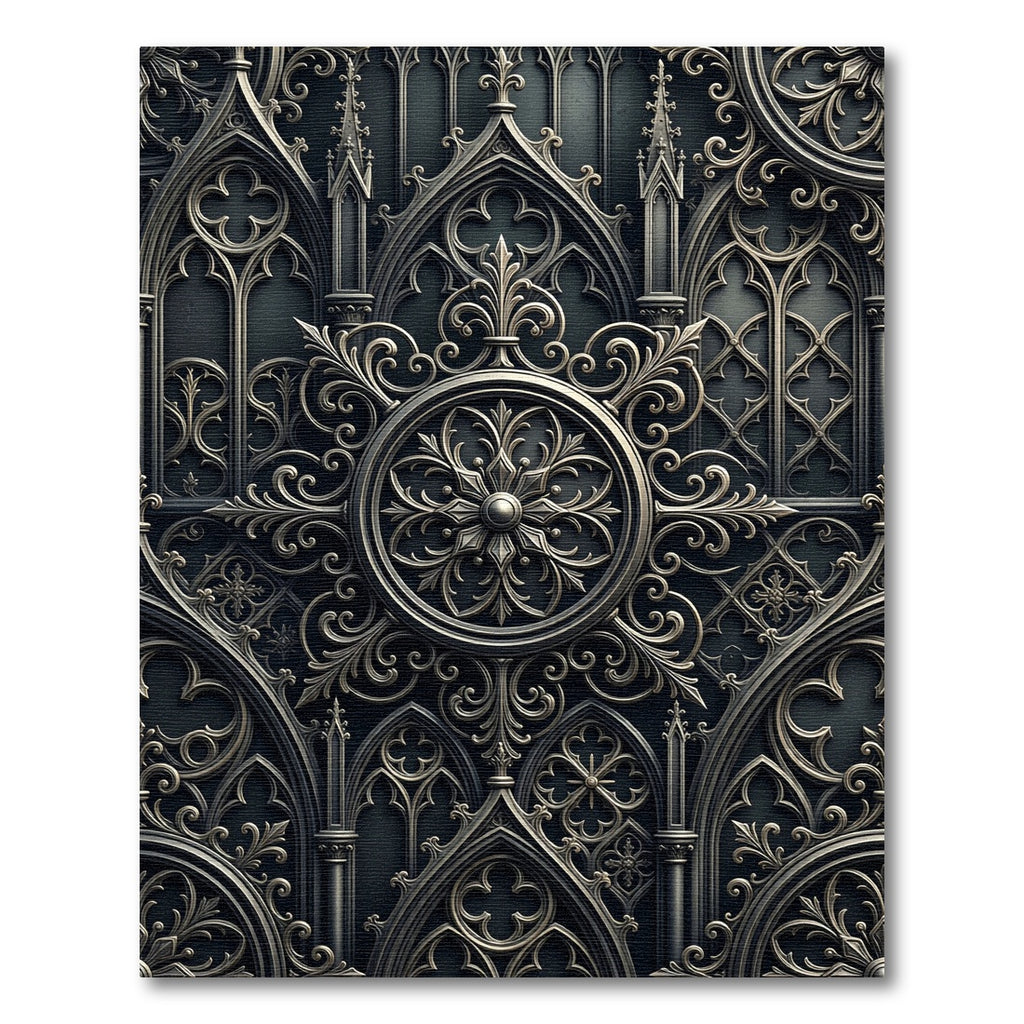 Gothic Charcoal Metallic Ornate Medallion Rug