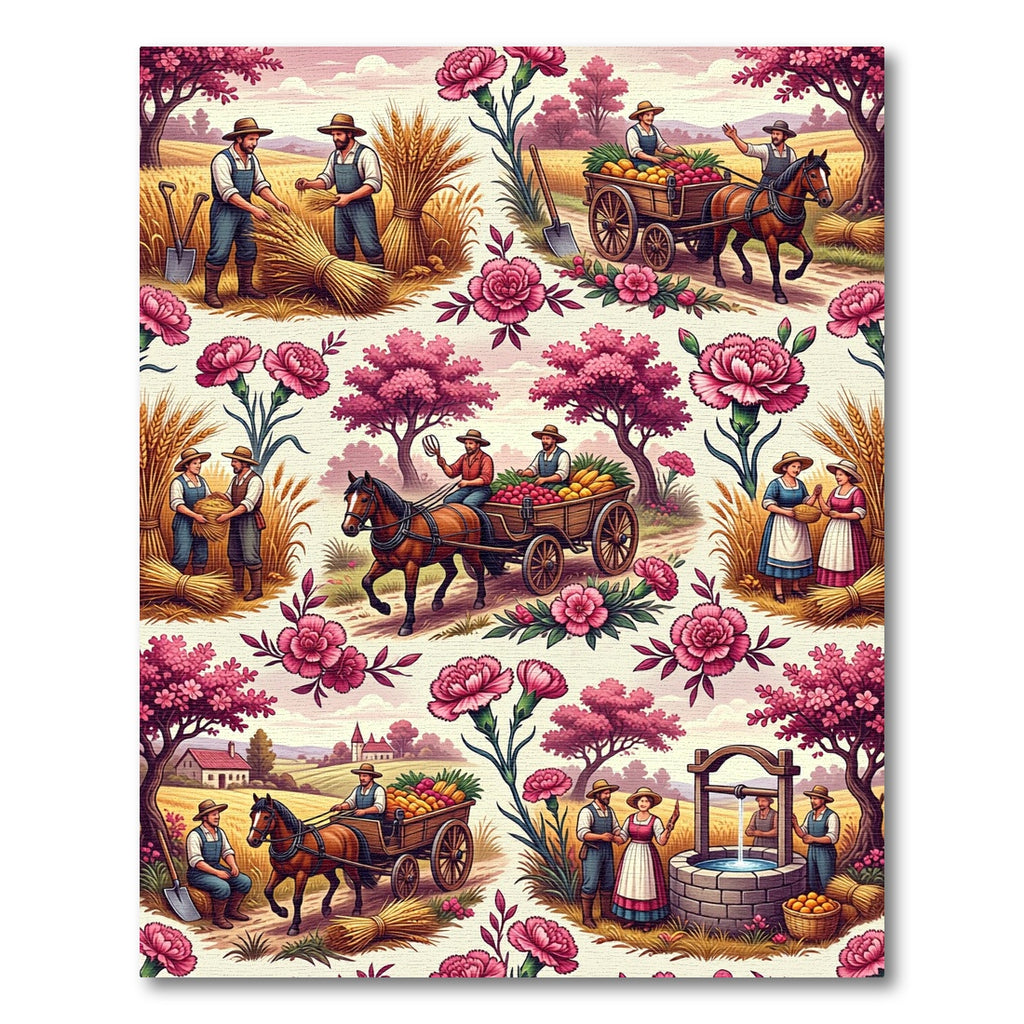 Farm Harvest Pink Carnation Scenic Rug