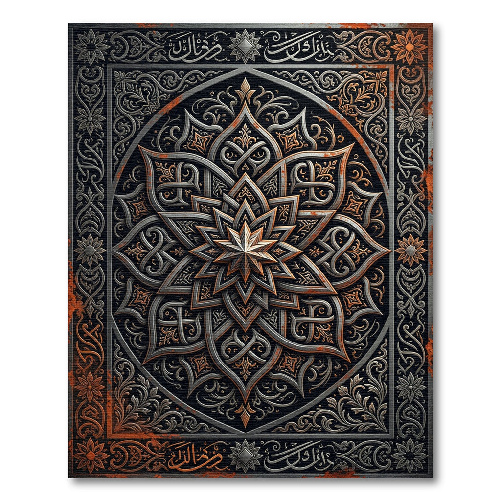 Antique Metallic Copper Ornate Star Medallion Rug