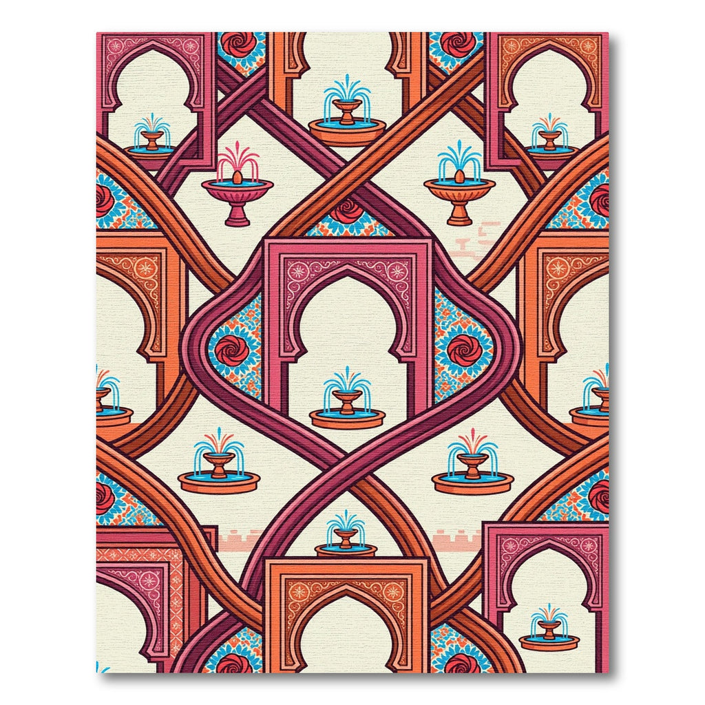 Rich Red Arches Fountain Garden Rug
