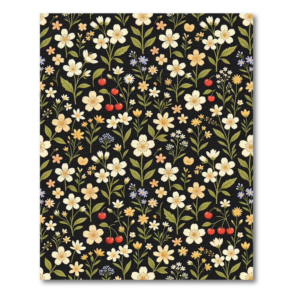 Black Floral Cherry Blossom Meadow Rug