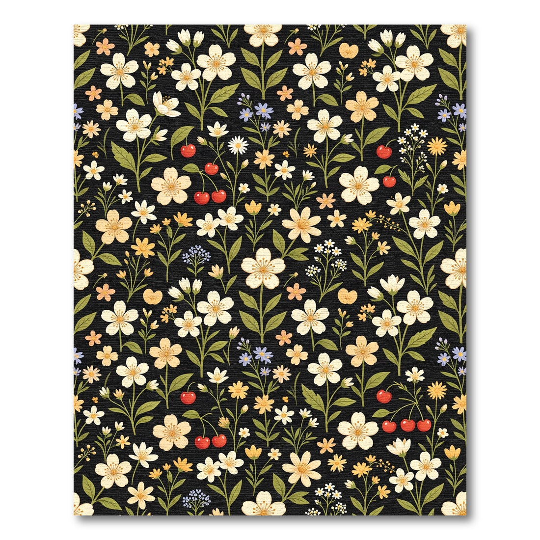 Black Floral Cherry Blossom Meadow Rug