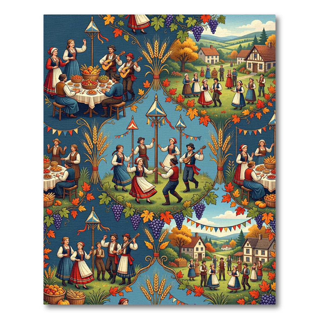 Harvest Festival Folklore Folk Art Composition Rug