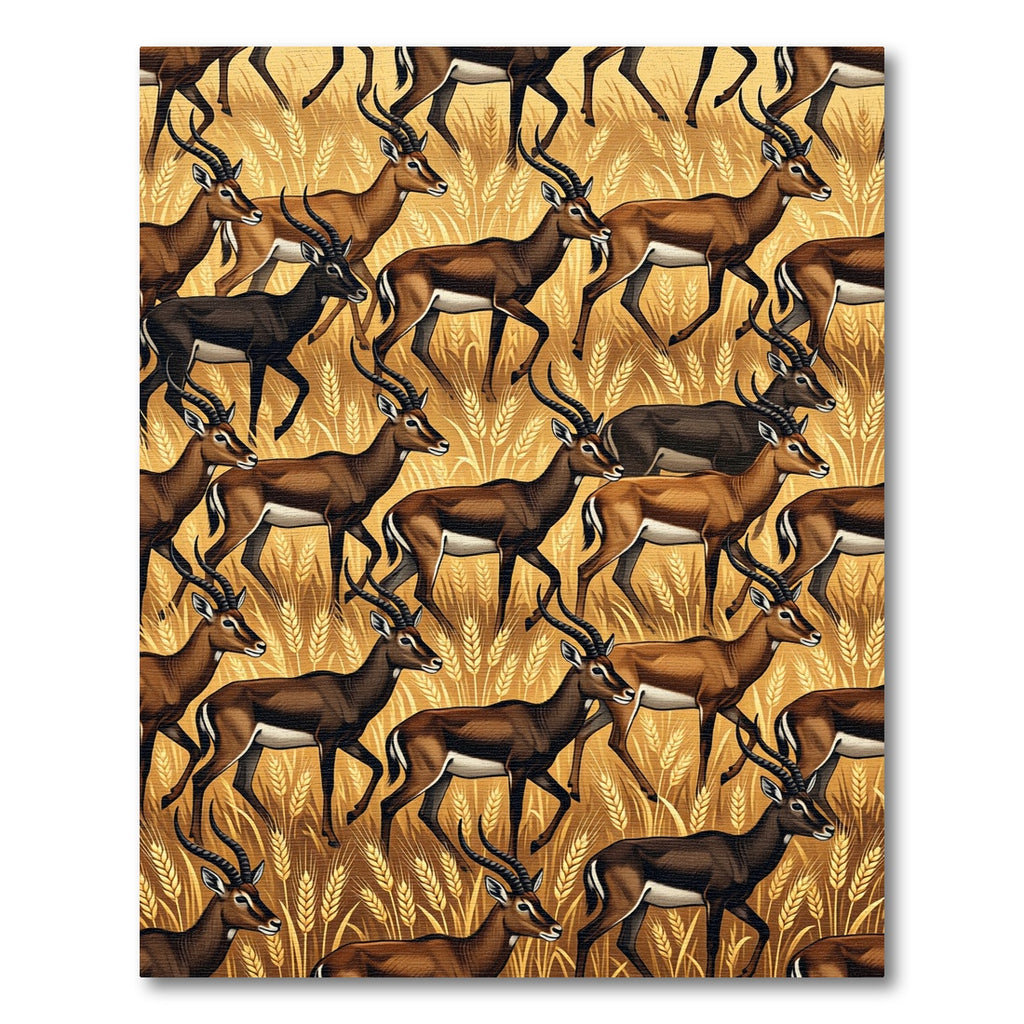 Golden Savanna Antelope Herd Illustration Rug