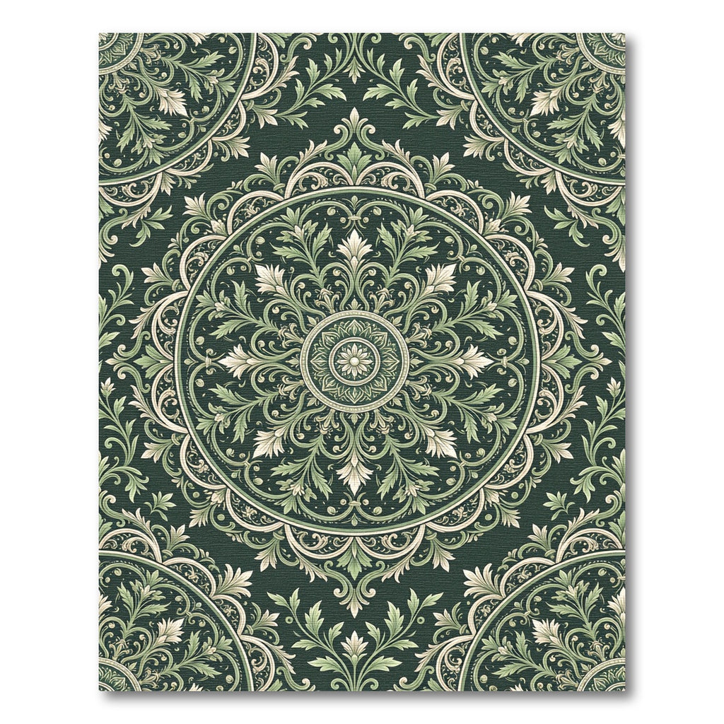 Intricate Sage Green Floral Medallion Rug