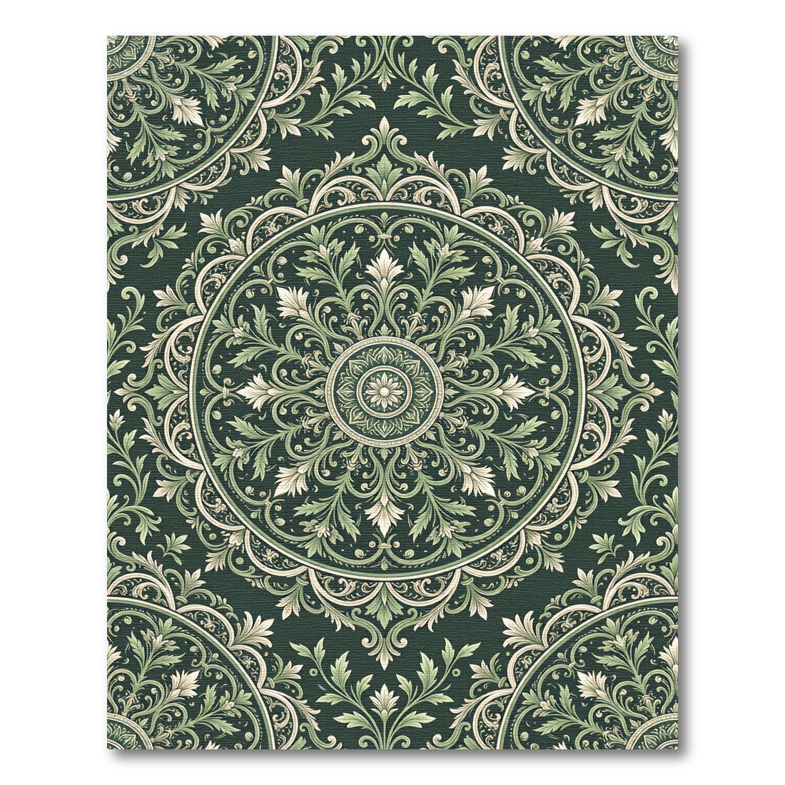 Intricate Sage Green Floral Medallion Rug