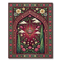 Crimson Botanical Lantern Arch Tapestry Rug