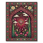 Crimson Botanical Lantern Arch Tapestry Rug