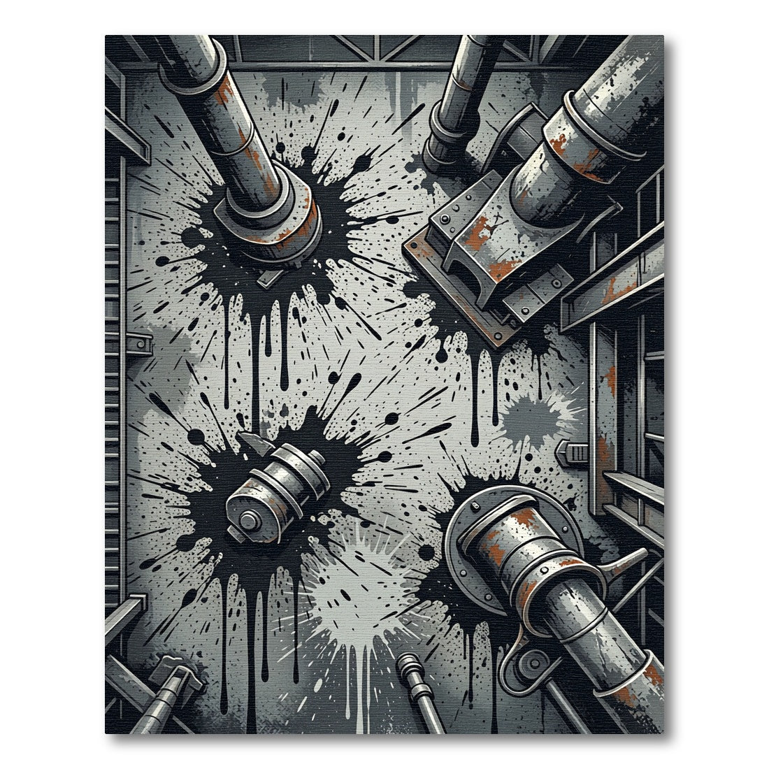 Industrial Grunge Black Ink Drip Splatter Rug