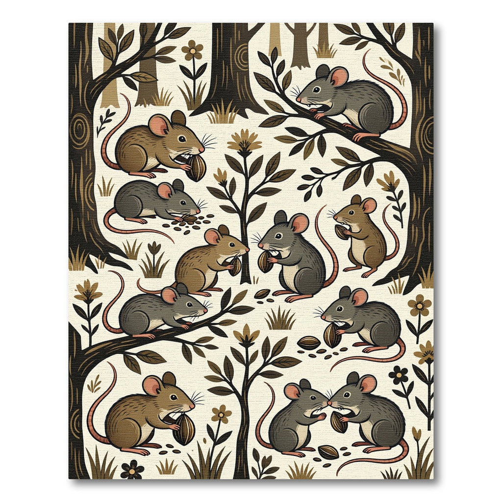 Whimsical Woodland Mice Sepia Forest Rug