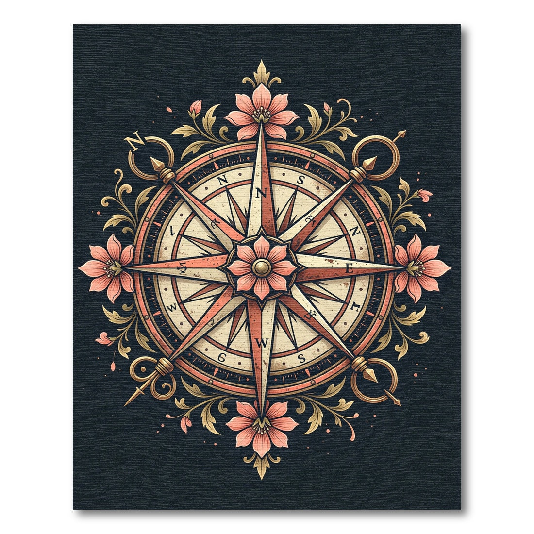 Coral Pink Compass Floral Embossing Rug