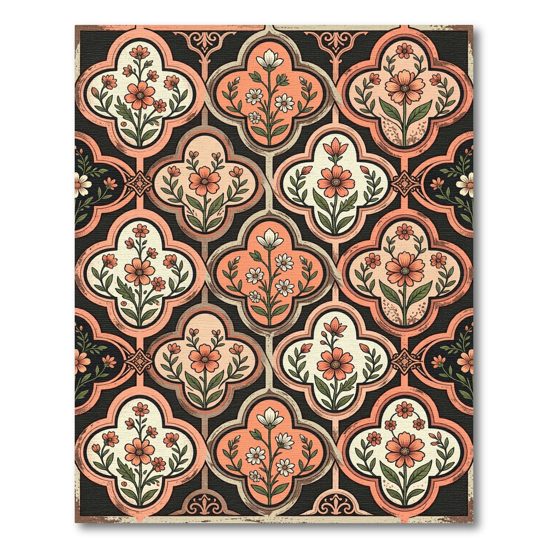 Coral Floral Quatrefoil Lattice Rug
