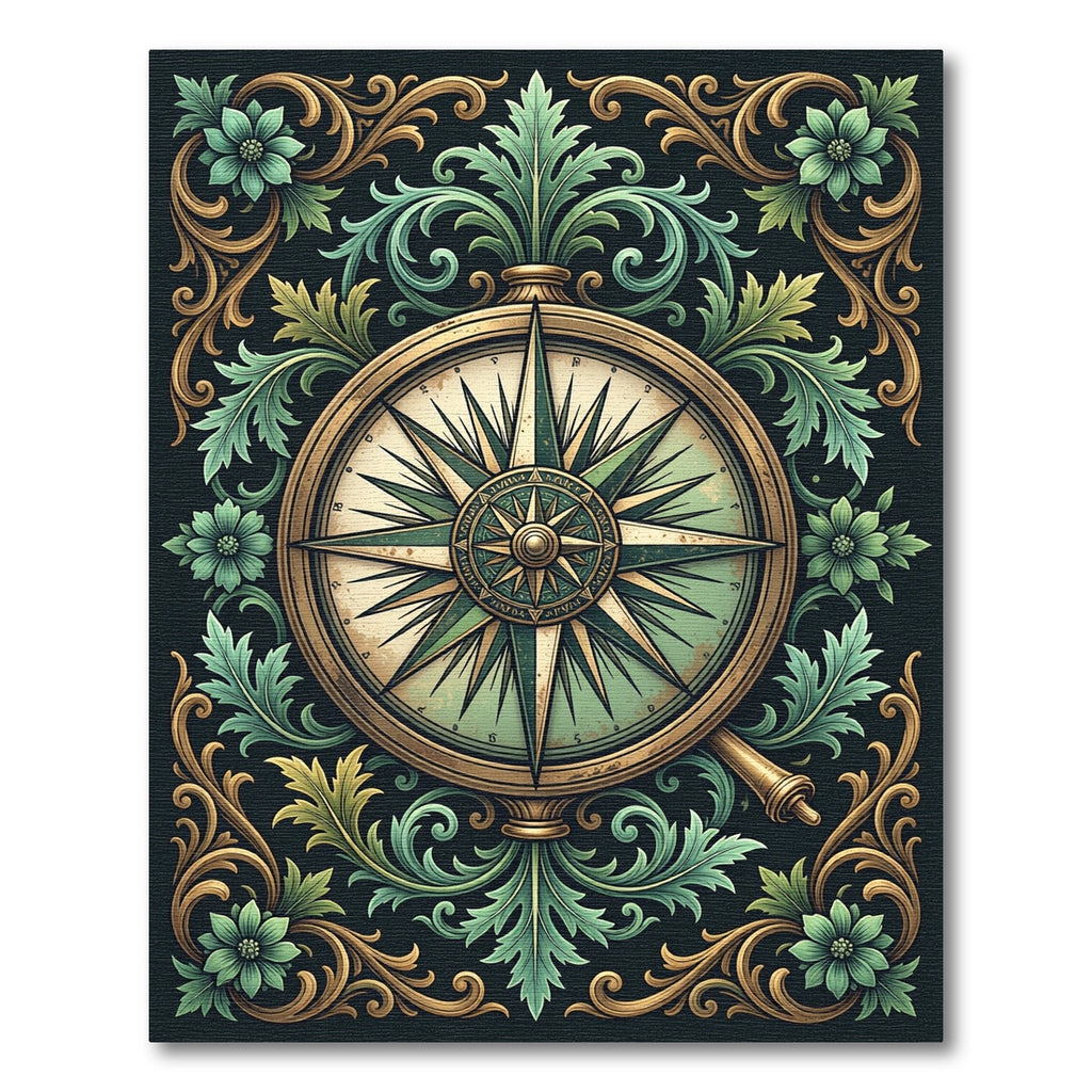 Ornate Gold Compass Sage Foliage Rug