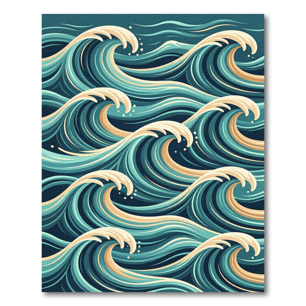 Teal and Cream Japanese Ocean Wave Rug