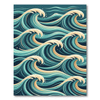 Teal and Cream Japanese Ocean Wave Rug