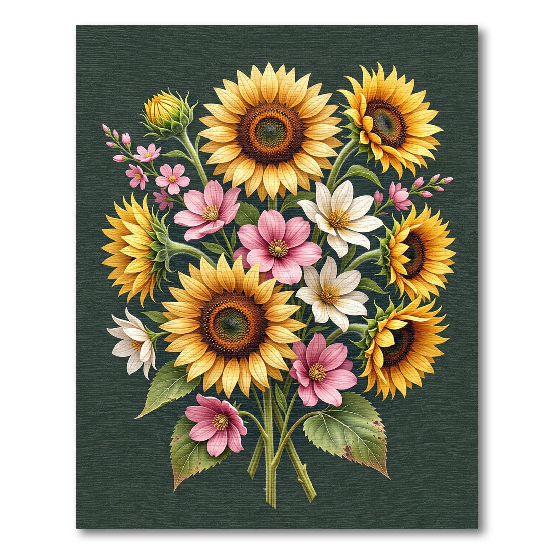 Vibrant Golden Sunflower Floral Bouquet Rug
