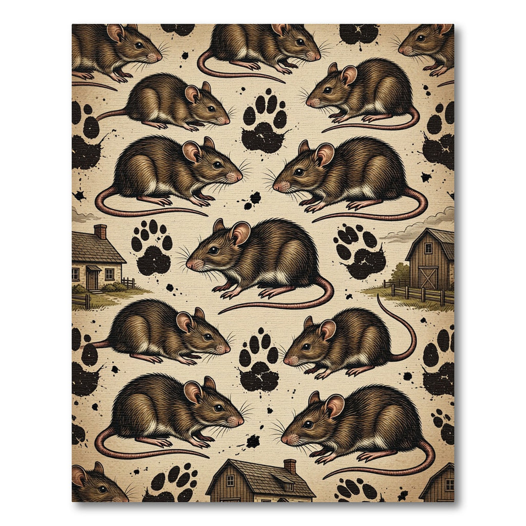 Rustic Field Mouse Farmhouse Paw Print Rug