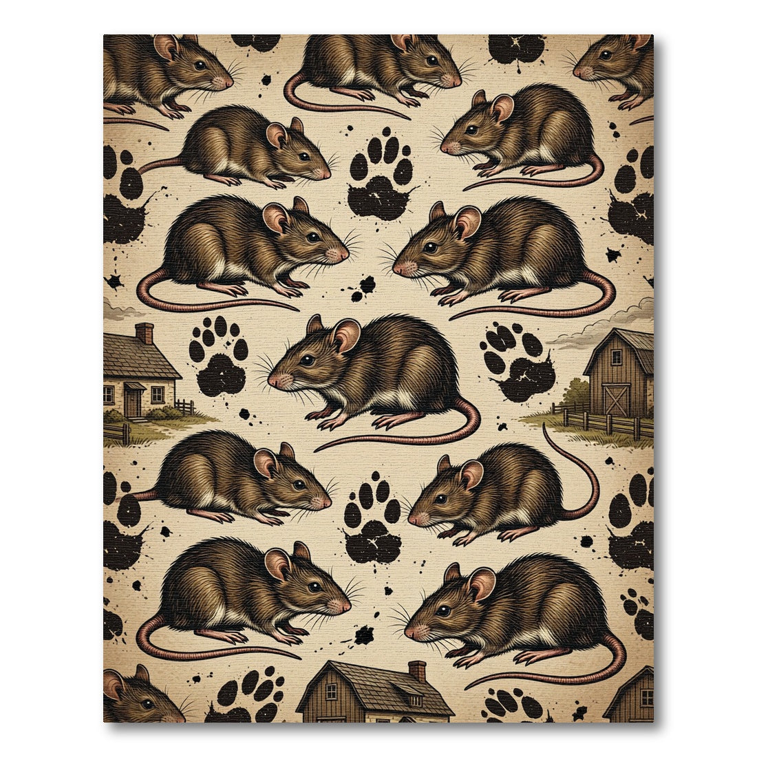 Rustic Field Mouse Farmhouse Paw Print Rug