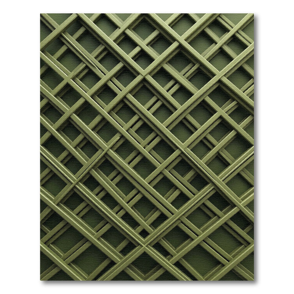 Olive Green Overlapping Geometric Grid Rug