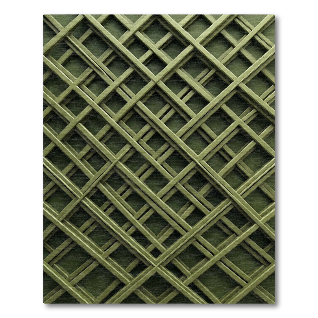 Olive Green Overlapping Geometric Grid Rug