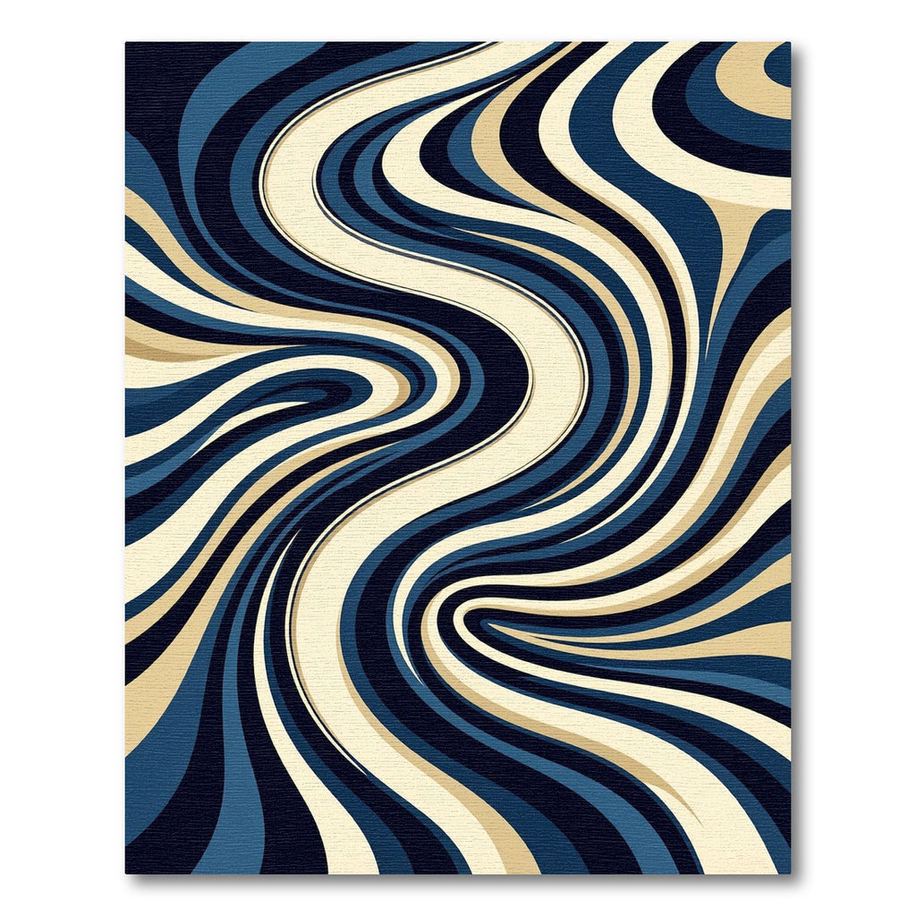 Abstract Navy and Cream Flowing Swirls Rug