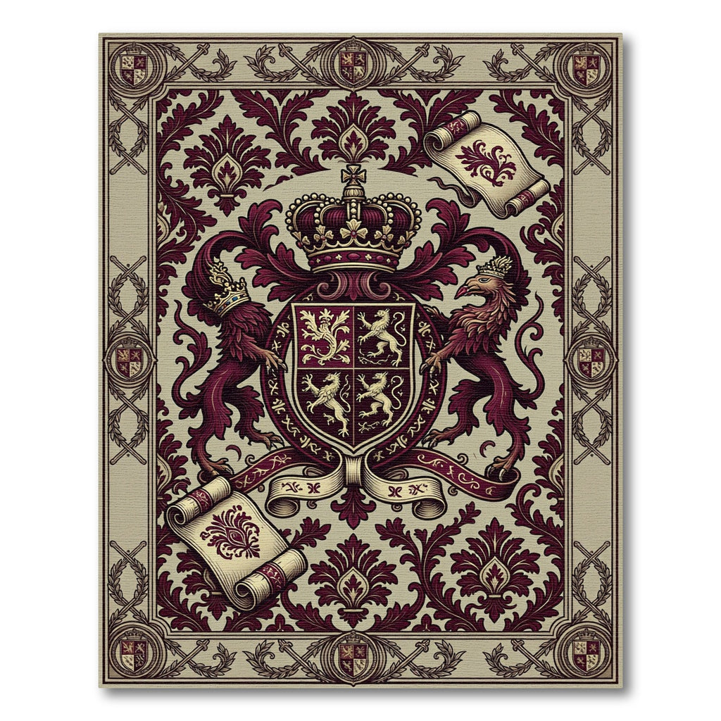 Regal Burgundy Crest Crown Emblem Rug