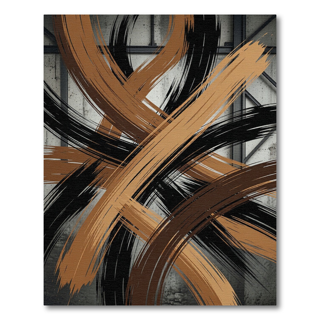Ebony and Copper Abstract Brushstroke Art Rug