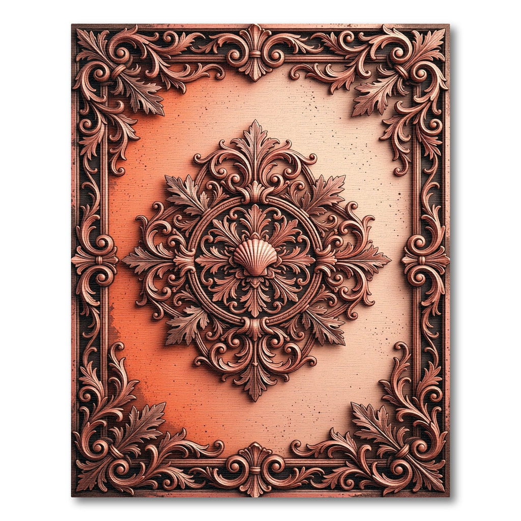 Ornate Copper Shell Scrollwork Frame Rug