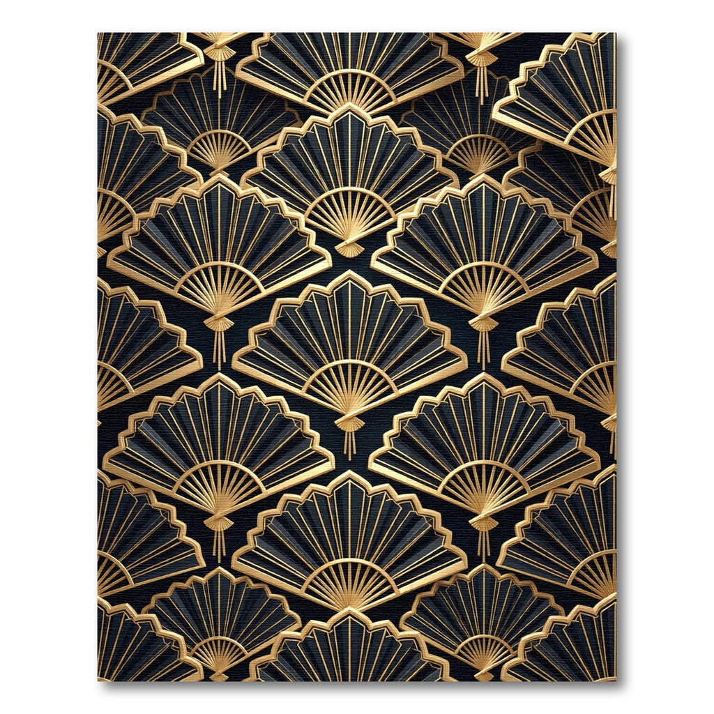 Elegant Black and Gold Art Deco Fan Rug