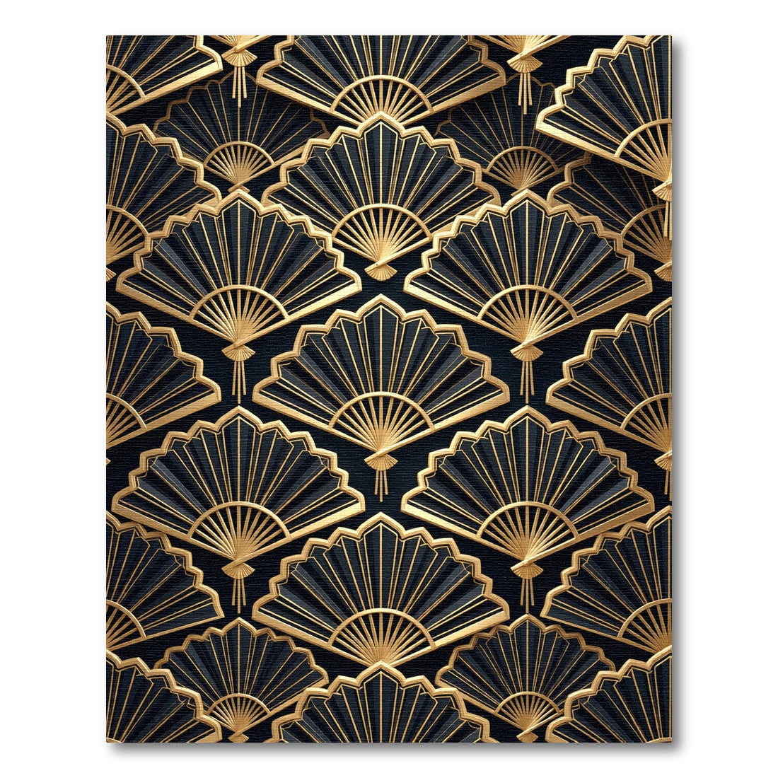 Elegant Black and Gold Art Deco Fan Rug