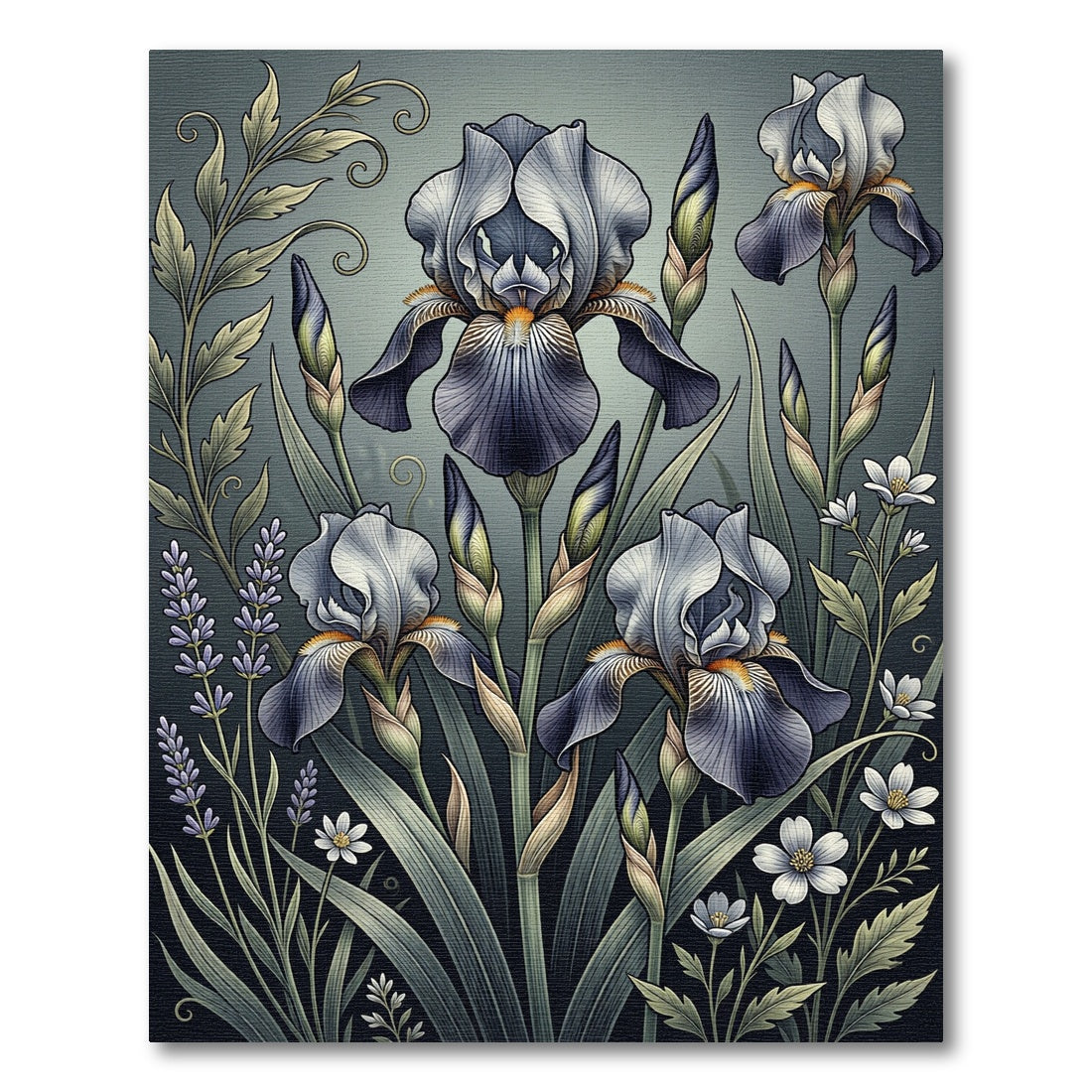 Serene Blue Iris Botanical Garden Rug