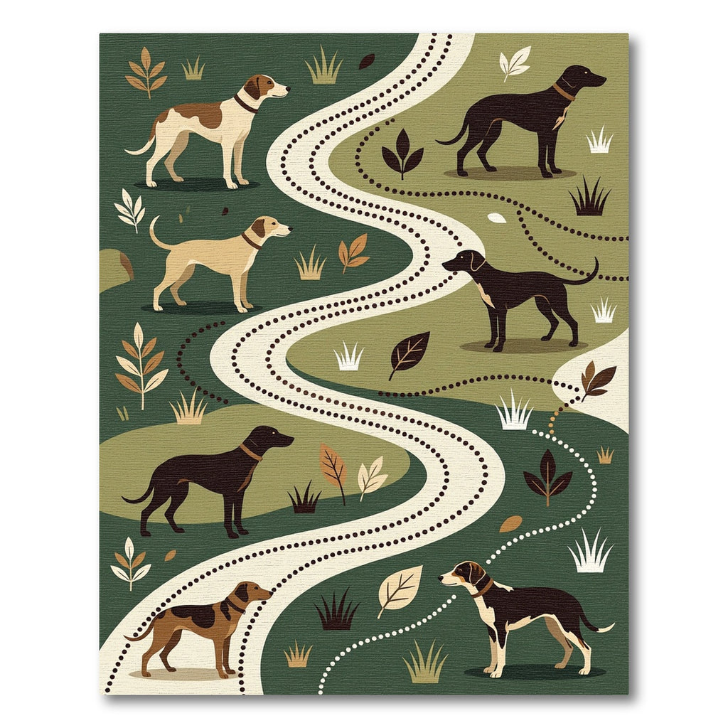 Earthy Forest Hounds Winding Path Art Rug