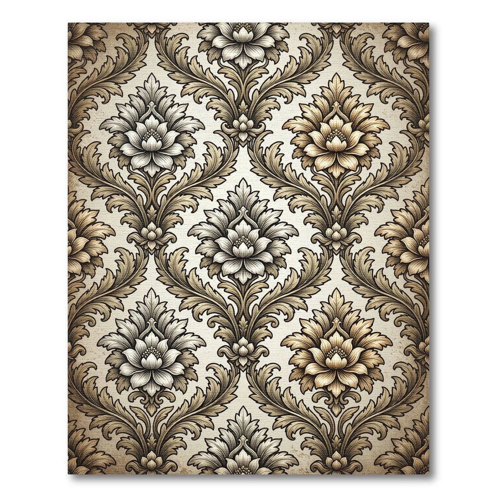 Antique Gold Floral Damask Baroque Repeat Rug