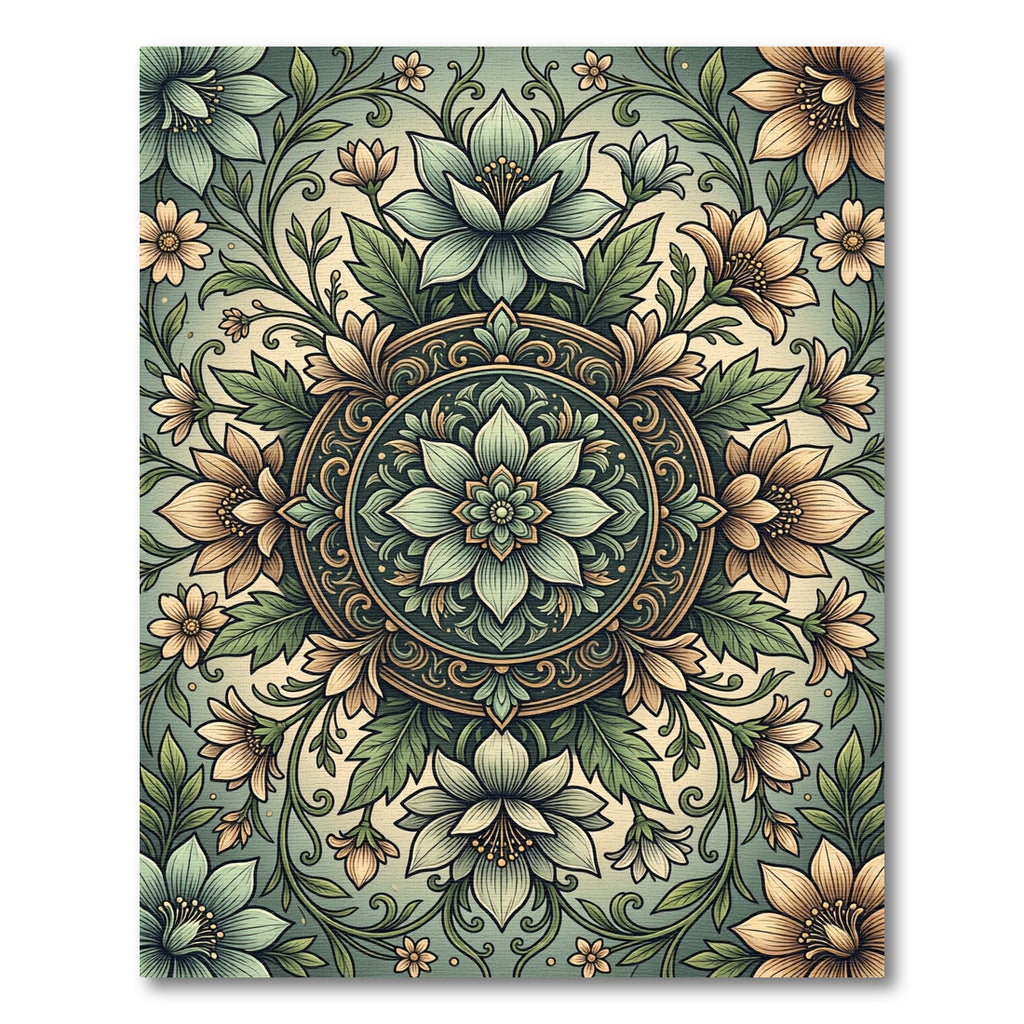 Sage Floral Medallion Botanical Garden Rug