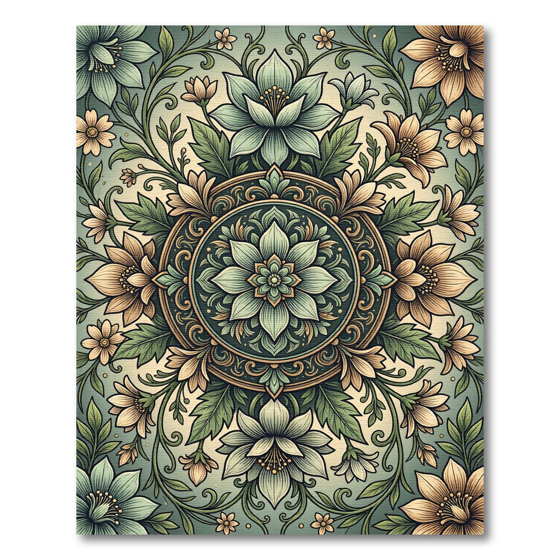 Sage Floral Medallion Botanical Garden Rug