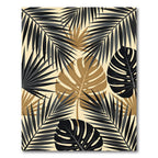 Black and Gold Tropical Palm Leaf Rug