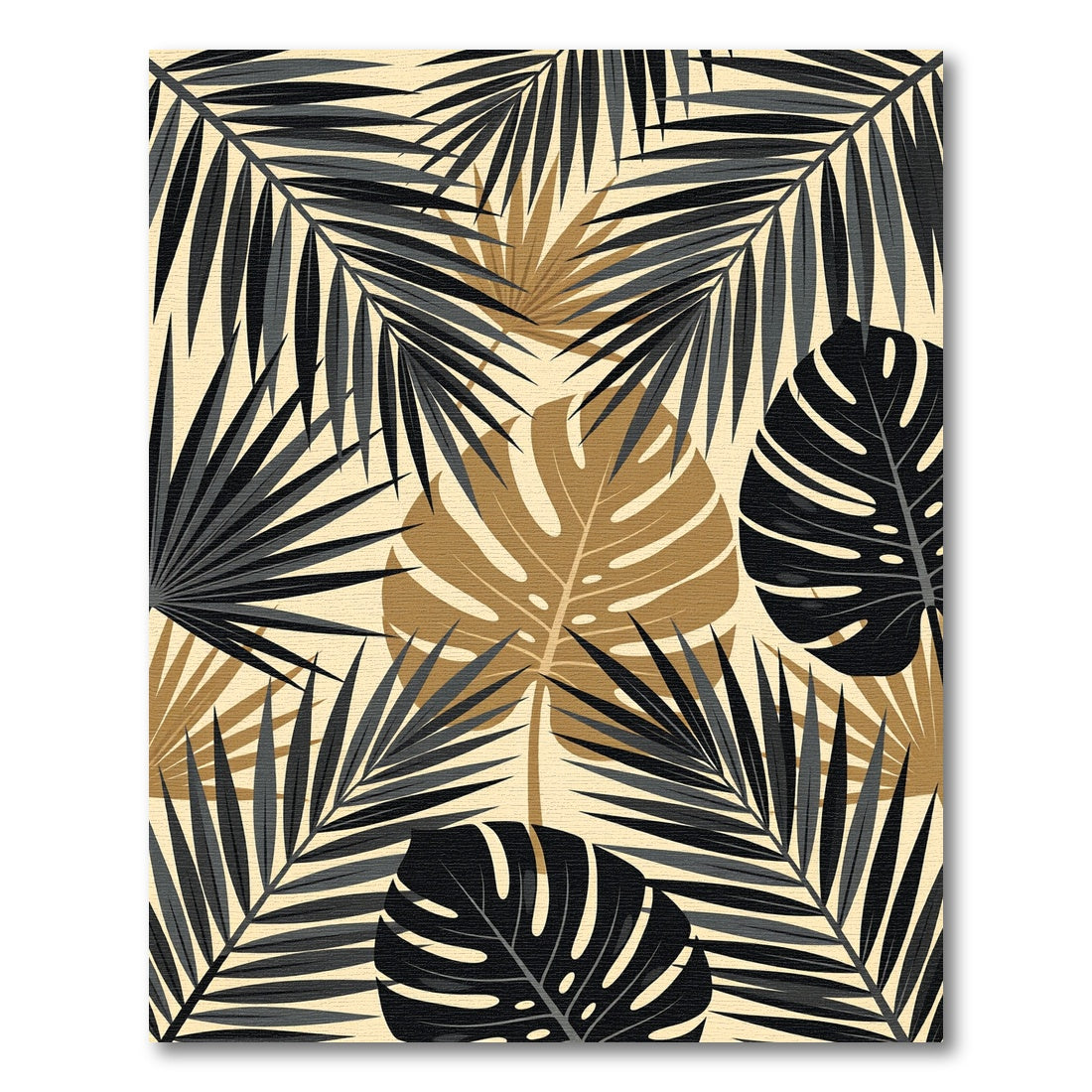 Black and Gold Tropical Palm Leaf Rug