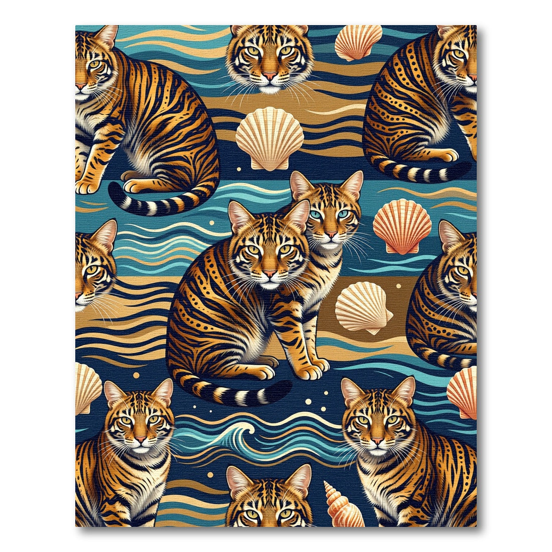 Tiger Ocean Wave Seashell Composition Rug