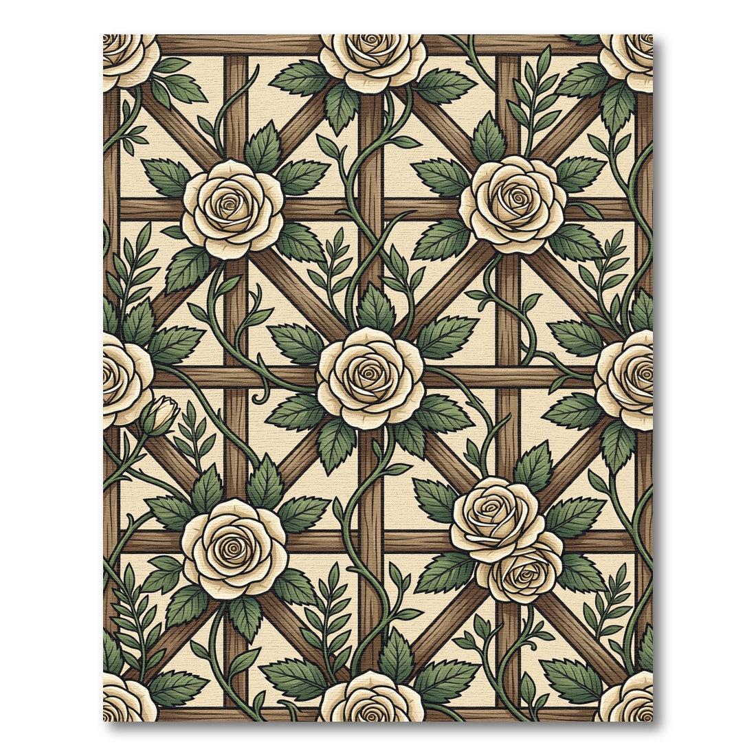 Cream Rose Trellis Botanical Garden Rug