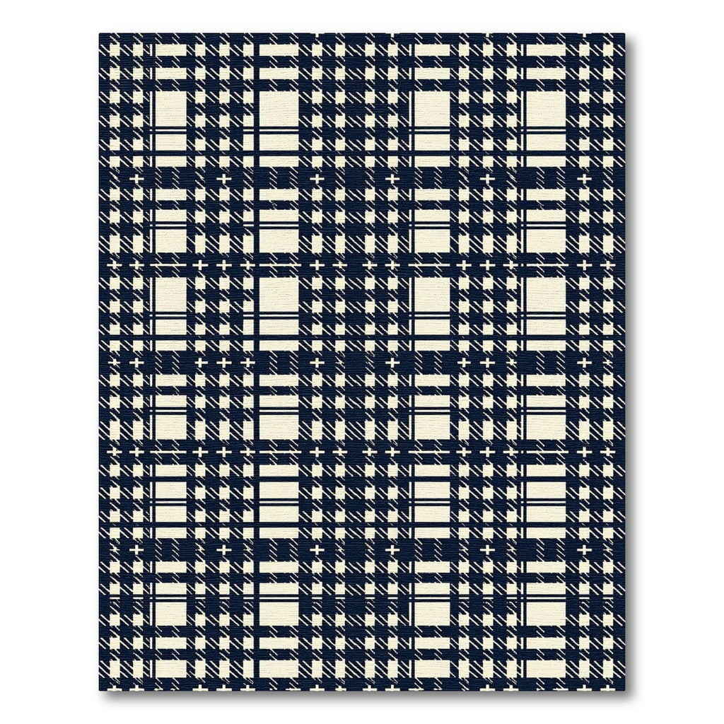 Navy Cream Plaid Tartan Grid Rug
