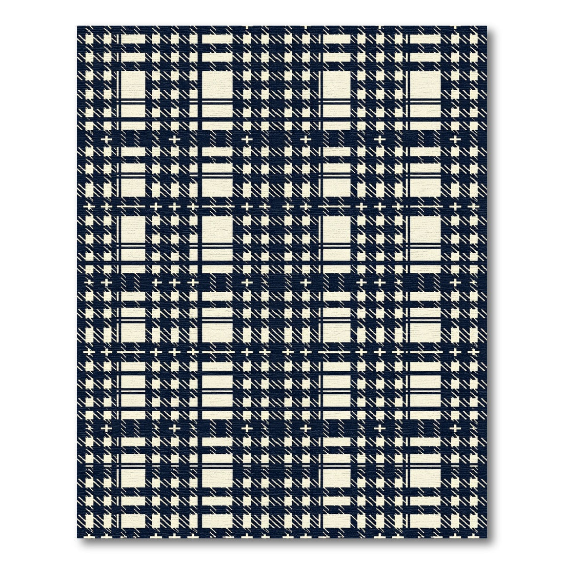 Navy Cream Plaid Tartan Grid Rug