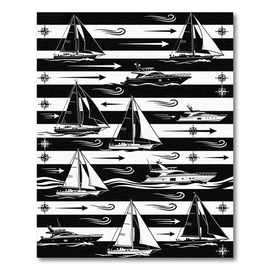 Nautical Sailboat Marine Compass Stripe Rug