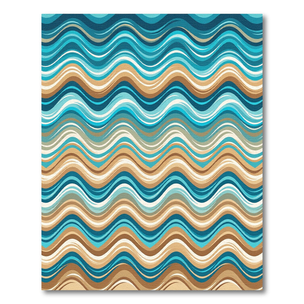 Earthy Blue Wavy Coastal Stripe Rug