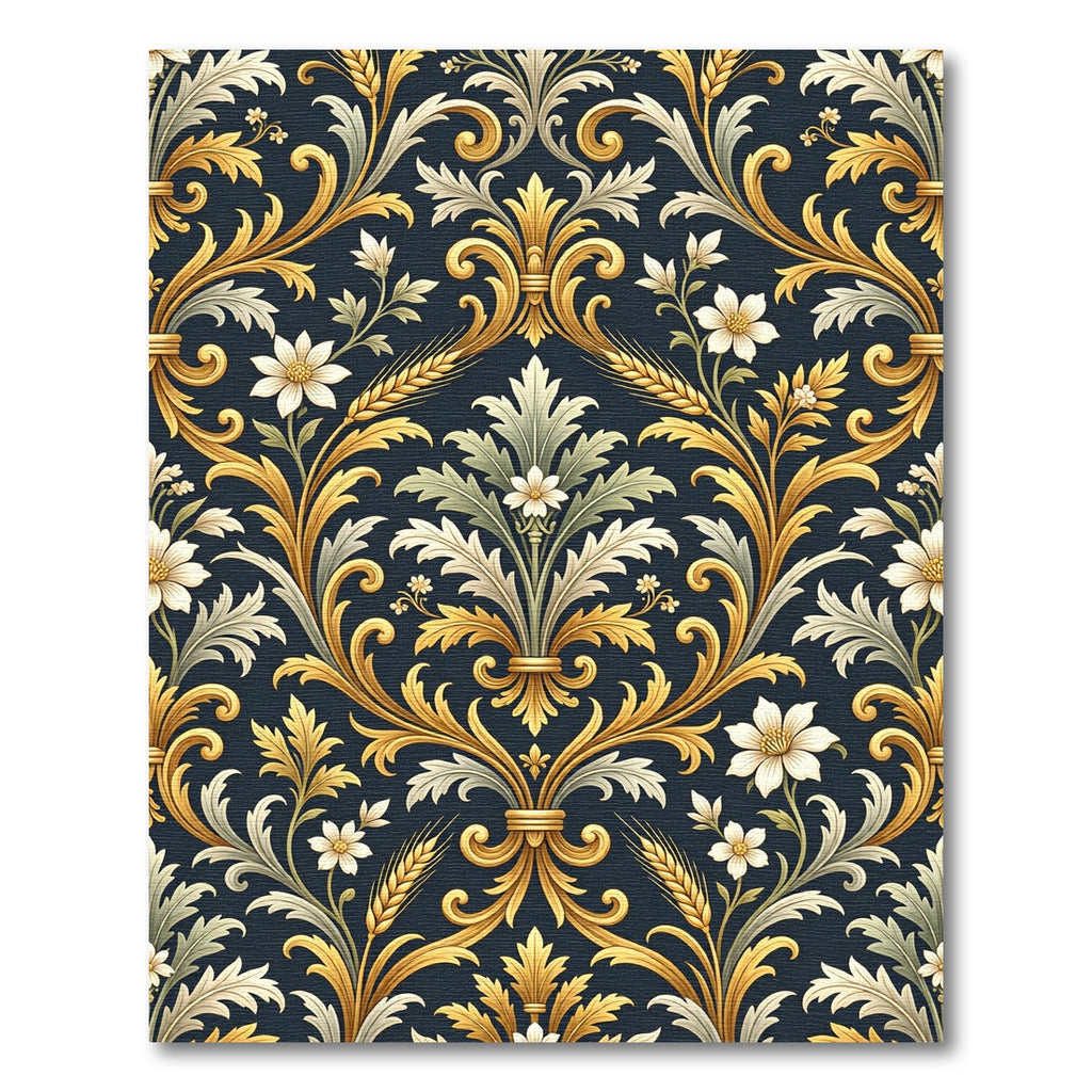 Ornate Gold Floral Dark Background Rug