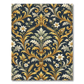 Ornate Gold Floral Dark Background Rug