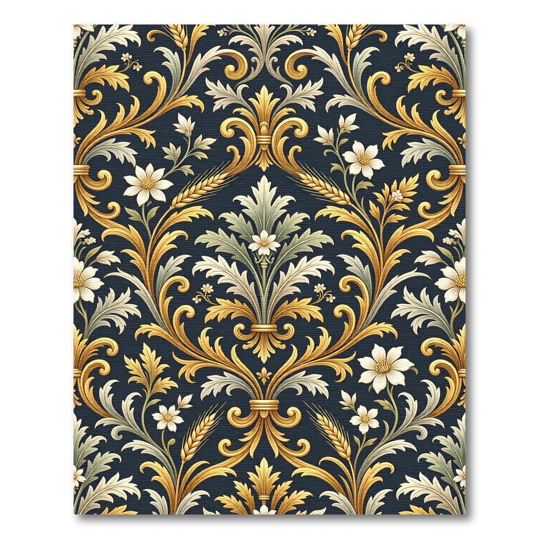 Ornate Gold Floral Dark Background Rug
