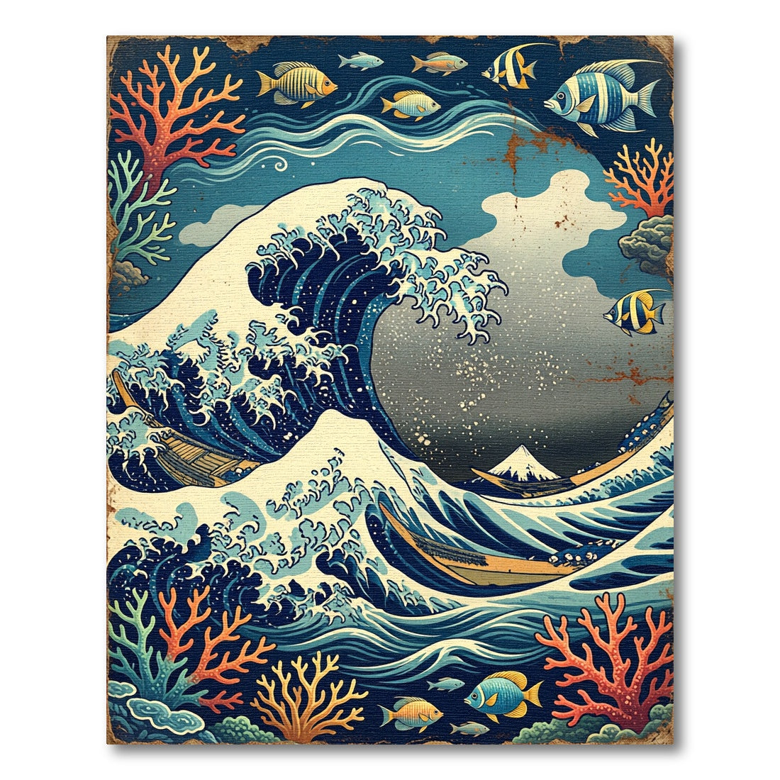Japanese Great Wave Coral Ocean Art Rug