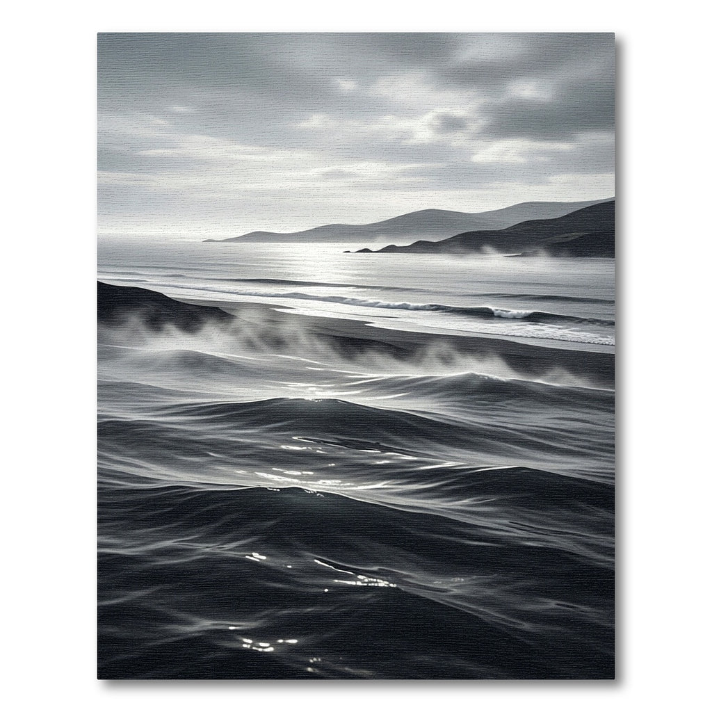 Monochrome Ethereal Coastal Ocean Wave Rug